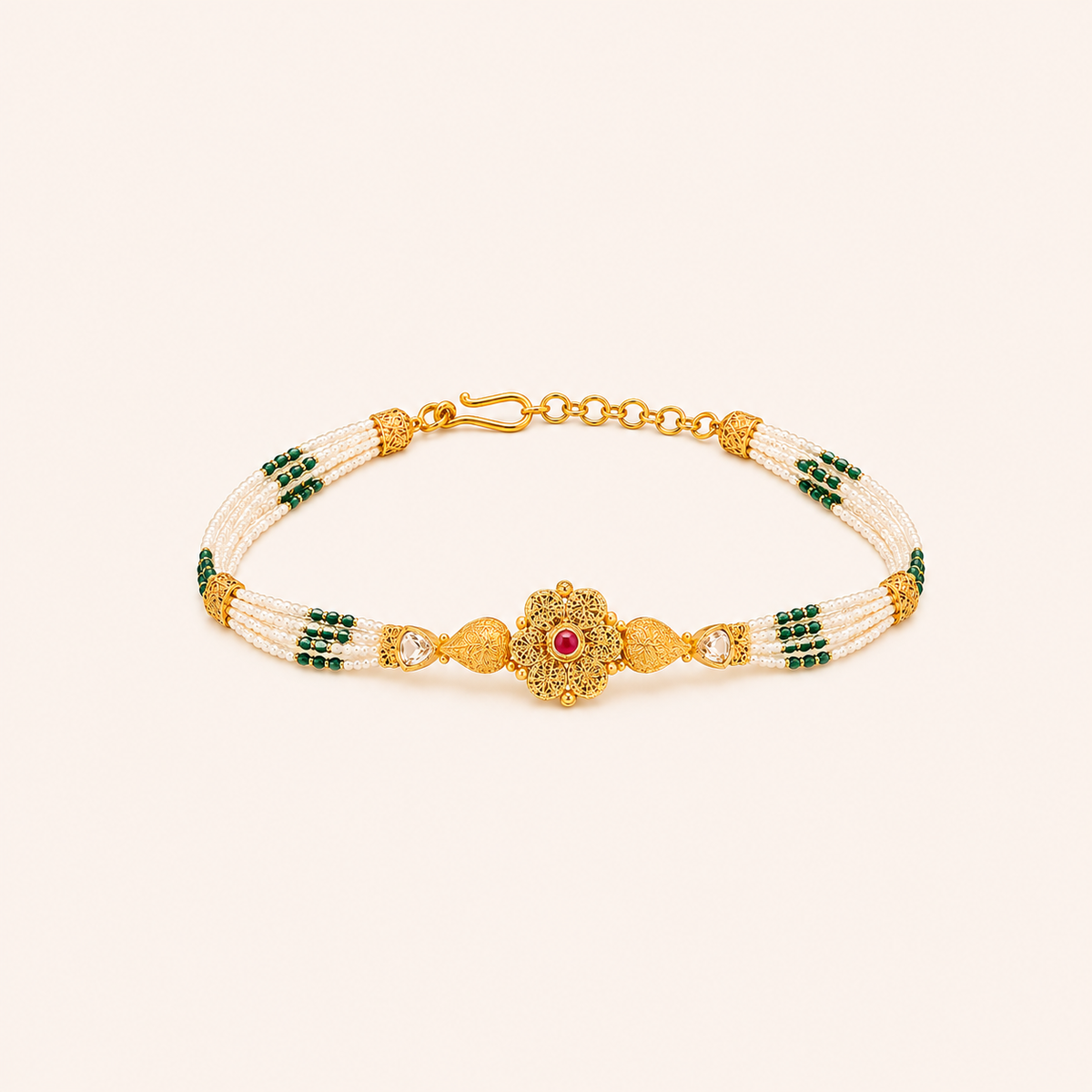 Ruby Bloom Beaded Bracelet