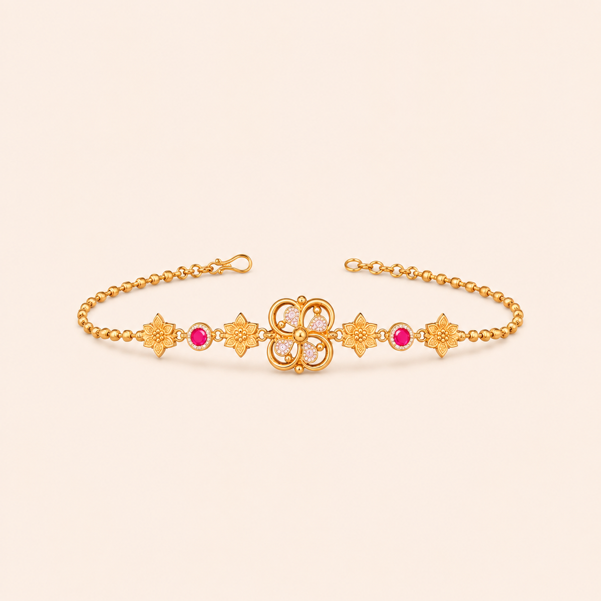 Floral Ruby Gold Bracelet