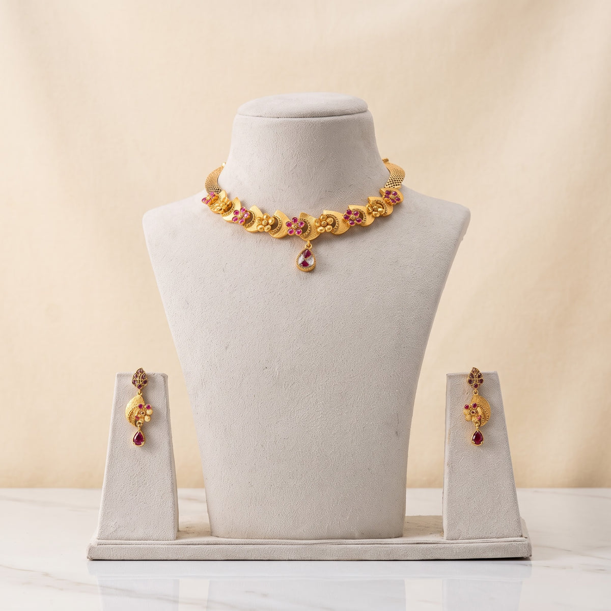 Regal Floral Crescent Necklace and Earring Set